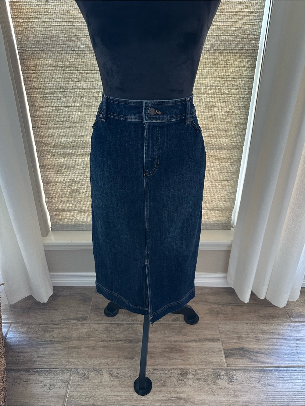 NWOT - Talbots Dark Indigo Denim Skirt with Contrast Stitching